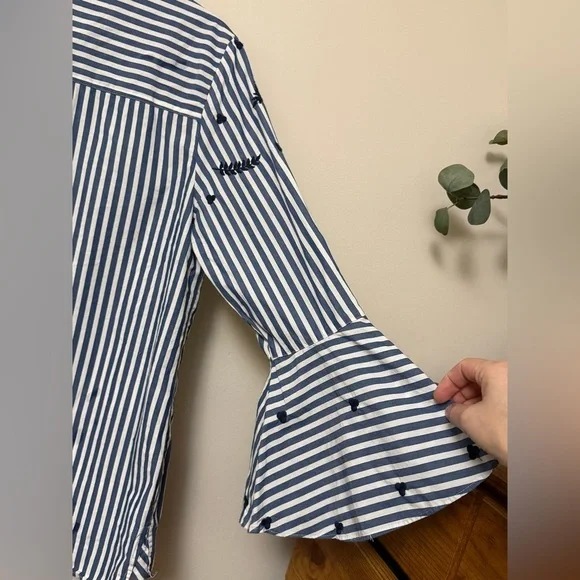 Charter Club relaxed fit navy Striped Button-Up Shirt with Embroidery - Picture 5 of 7